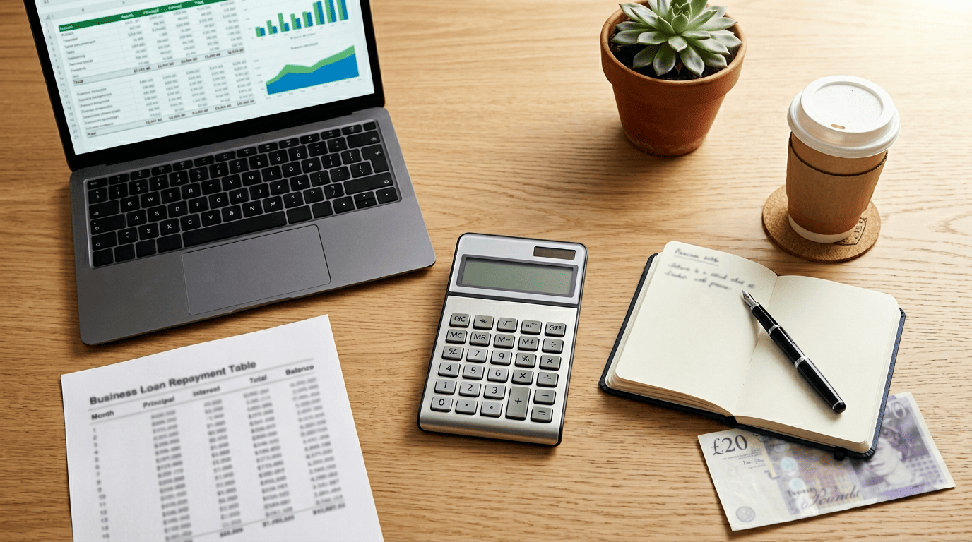 Unsecured business loan calculator on UK desk